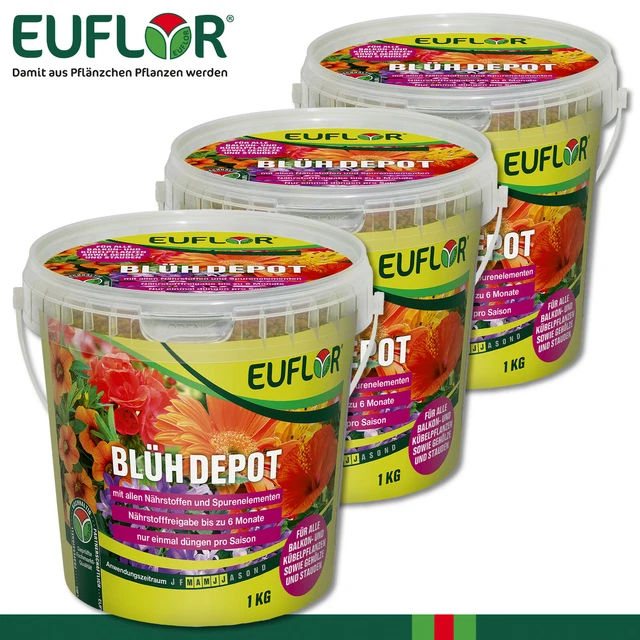 Euflor 3 x 1 kg Blühdepot Langzeitdüngung Staude Baum Topfplanze Balkon Garten