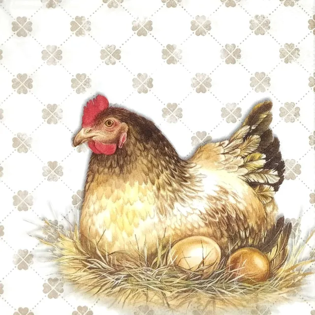 T349# 3 servilletas de papel individuales para decoupage marrón Pascua gallina con huevo en nido