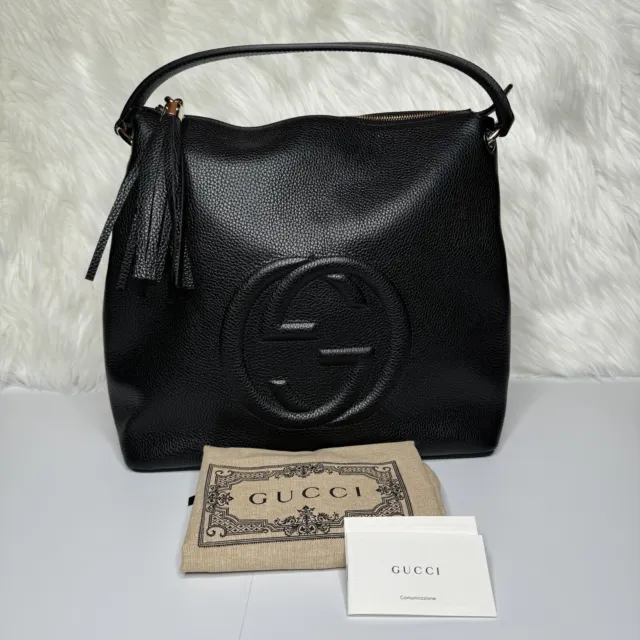 NEW GUCCI 536194 Soho Black Hobo Leather Shoulder Bag