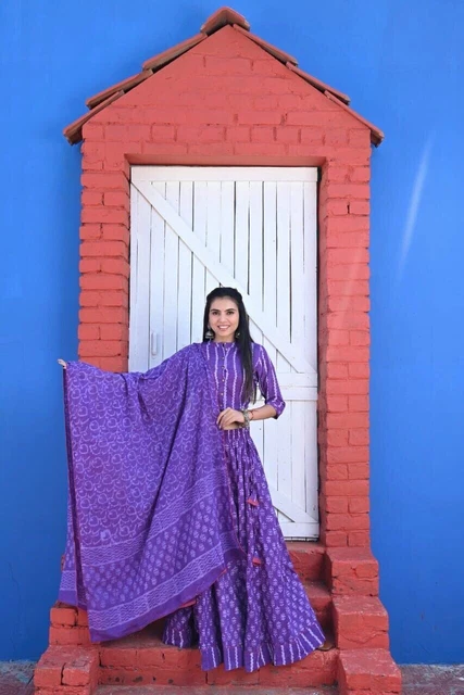 Indiano Donna Lehenga Choli Bagru Stampato Top Firmato Gonna Con Mulmul Dupatta