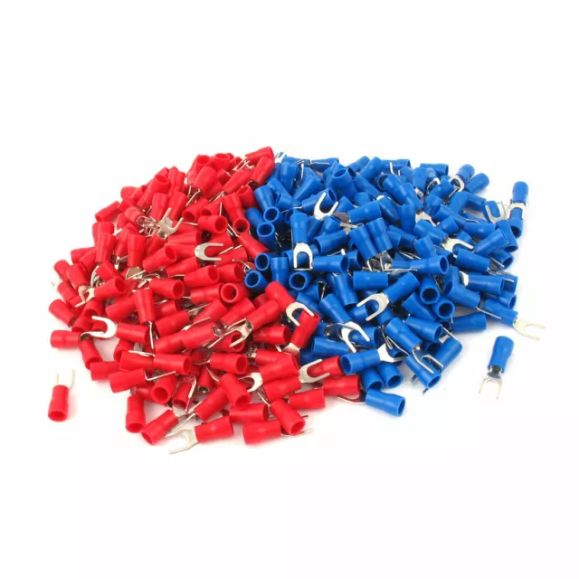 200Pcs 16-14 AWG Isolé Connecteur Câble Cosse Fourche # 8 Rouge Bleu