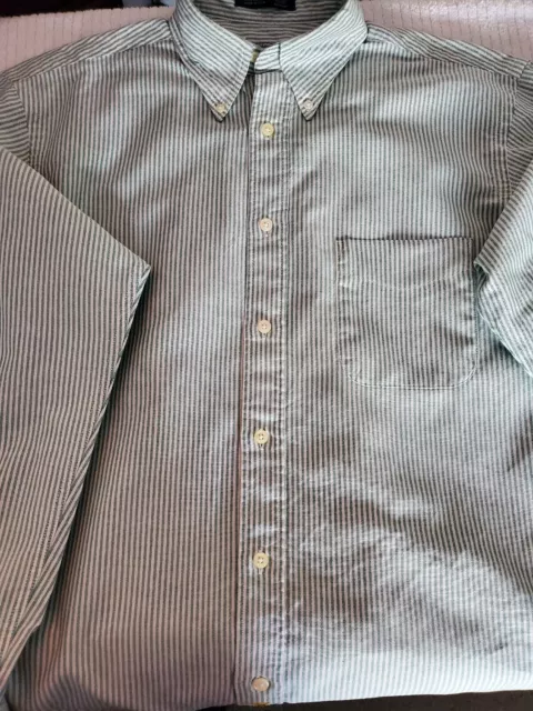 BD Baggies Mens Shirt 15 1/5   Green White  Striped Long Sleeve Button Collared