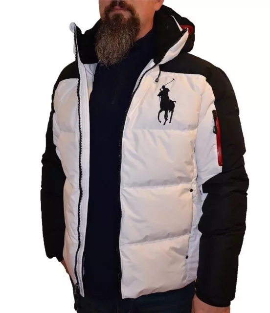 Polo Ralph Lauren Big Pony Down White Hooded Puffer Jacket Coat Men's Size Large