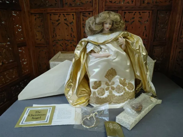 1987 Porcelain Christmas Angel Franklin Heirloom Doll New In Box..