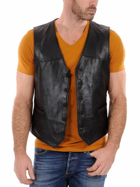 Sexy Hot Uomo Pelle Gilet Cappotto Vero Morbida D'Agnello Slim Fit Festa