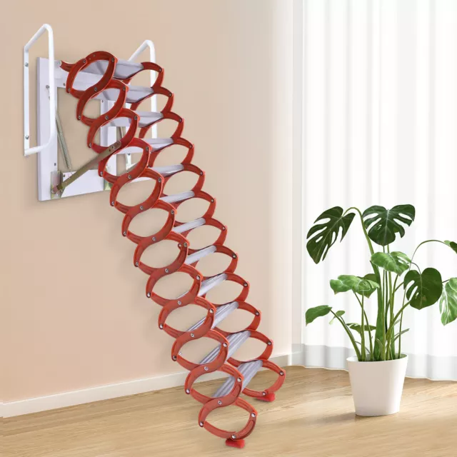12-Step Wall Mounted Folding Loft Ladder Stairs Attic Ladder Pull down Ladder