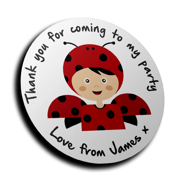 PERSONALISED LADYBIRD BIRTHDAY Party Stickers for sweet cones. Fast