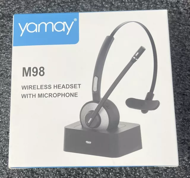 YAMAY M98 Wireless Bluetooth Headset w/ Noise Cancelling Mic & Charging Dock NEW