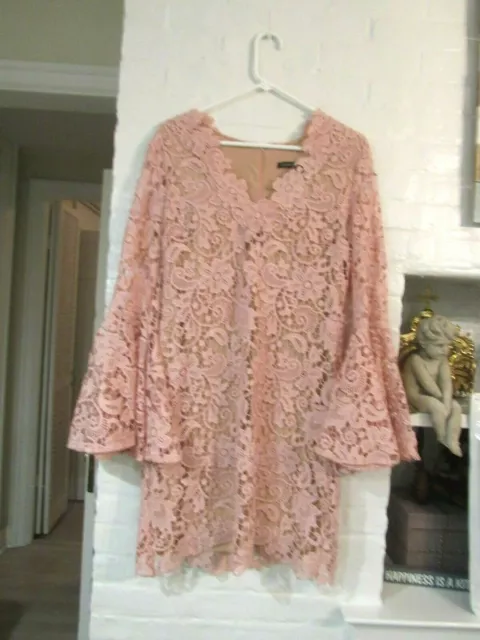 Julian Chang dress Women  12. PINK Lace Overlay Trumpet Sleeve Sheath Stunning!