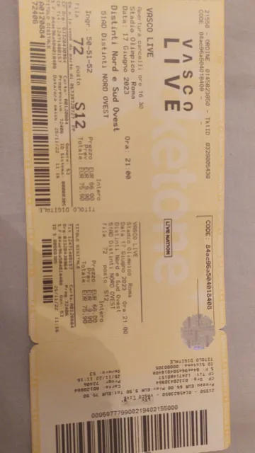 Biglietto concerto " Vasco Rossi " Roma