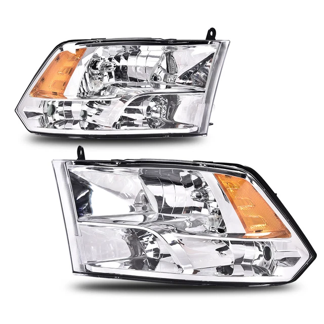 PAIR HEADLIGHTS ASSEMBLY Chrome Housing Fit For 0918 Dodge Ram 1500
