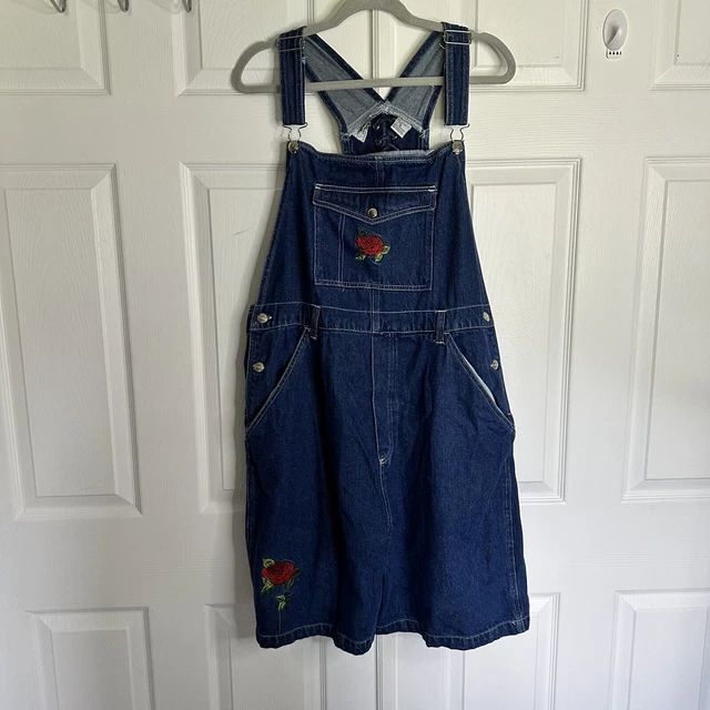 Vintage Carolina Bay Denim Blue Jean Embroidered Floral Overalls Plus 18
