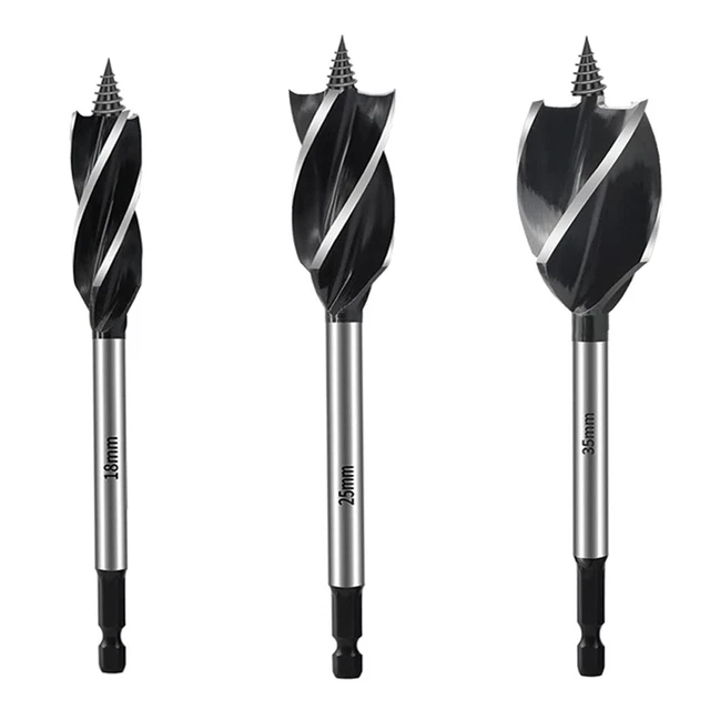 3Pcs 1/4” Hex Shank Auger Drill Bits 18/25/35Mm High-Carbon Steel 4 Flute