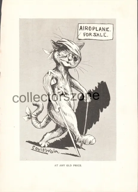 Louis Wain Book Print Cat  In Bandages  Taken From 1910 Book 9 x 7 Inch