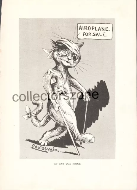 Louis Wain Book Print Cat  In Bandages  Taken From 1910 Book 9 x 7 Inch