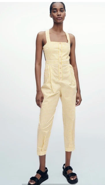 BNWT ZARA WOMAN GINGHAM JUMPSUIT yellow MUSTARD Bloggers Size L