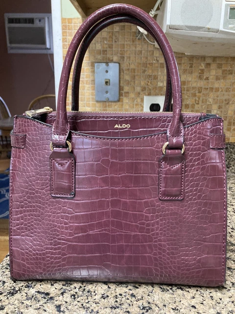 Aldo Eggplant Purple Croc Satchel Handbag LOOK!!