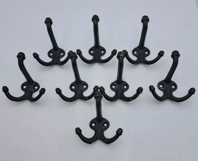 Antique Cast Iron Double Acorn Victoian Hat or Coat Hooks Hardware Lot Of 8