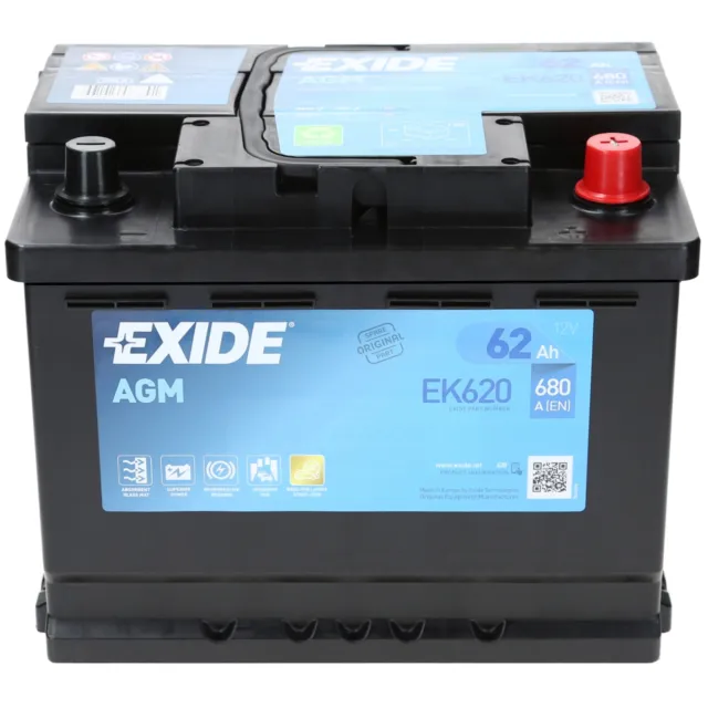 Autobatterie Exide EK620 AGM Start Stopp Starterbatterie 12V 62Ah 680A EN 3