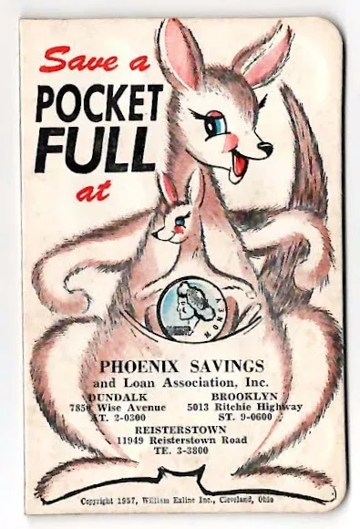 PHOENIX SAVINGS & LOAN Baltimore MD ~ 1957 Coin Savings Card