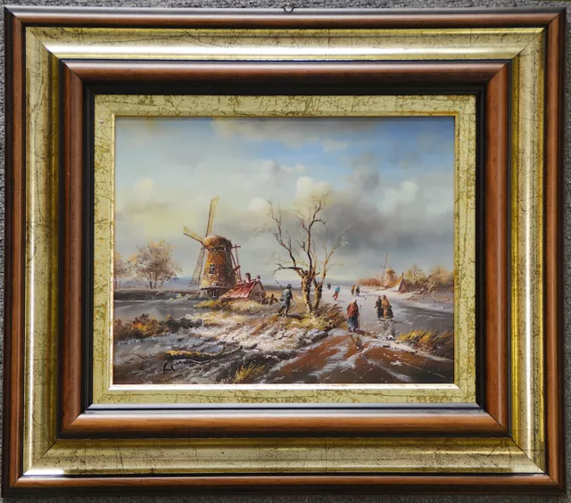 Winter Landscape Scene Rustic Oil Painting 16x20 Canvas Wood Frame Signed  Bush