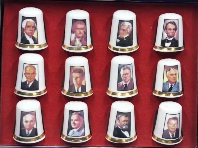 12 Finsbury Collectible President Thimbles Fine Bone China Gold Trim with Box