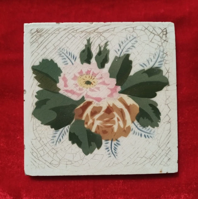 1 Piece Old Art Deco Printed Design Majolica Ceramic Tiles 0309
