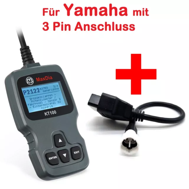 Adapter für Motorrad Yamaha 3 Pin Plug zu OBD 2 Adapterkabel Bike & MaxDia KT100