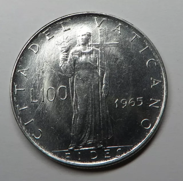 Vatican City 100 Lire 1965/III Stainless Steel KM#82.2