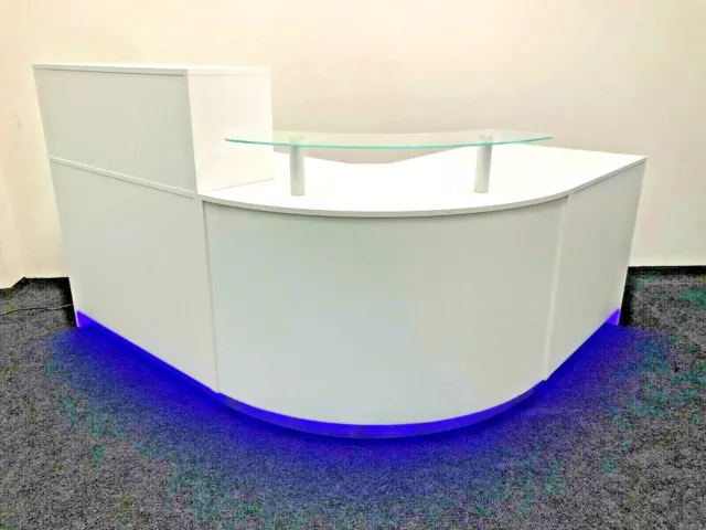 Reception Desk Curved Office  Reception Counter Glass Shelf Led Lights Computer