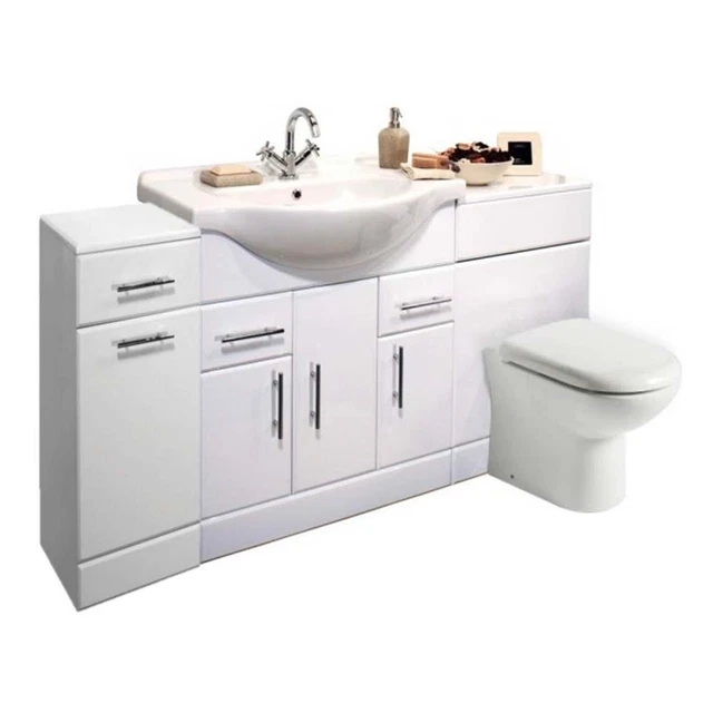 BATHROOM VANITY UNIT White Basin Sink Storage Furniture Set 1600mm £482.00 PicClick UK