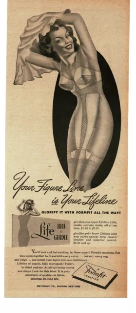 1947 VINTAGE LINGERIE ad, FORMFIT 'Life' Bras and Girdles, pinup type  art-062013 $8.99 - PicClick