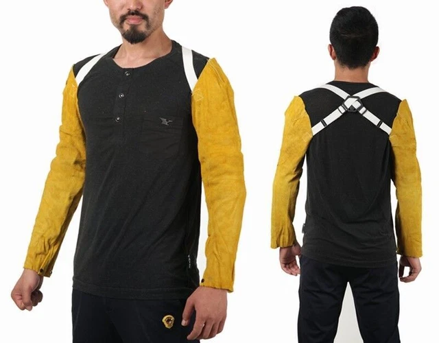 Long Split Leather Welding Sleeves Protective Splatter Heat Arm Straps Sleeve