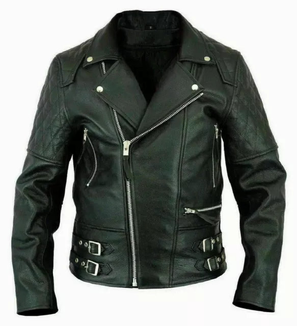 Mens Vintage Brando Biker Classic Cafe Racer Motorcycle Style Leather Jacket New