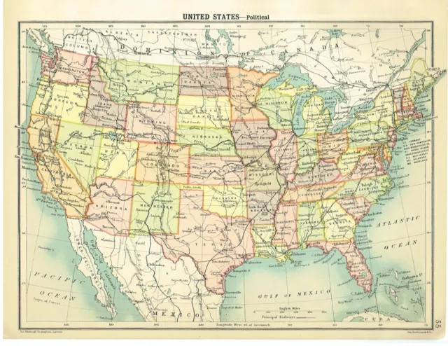 1920 Color Maps Political United States and Physical South America Map