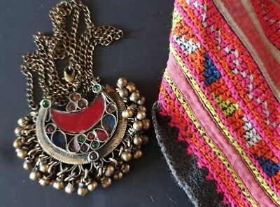Old Afghanistan Tribal Pendant with colourful inlaid on brass chain …beautiful..