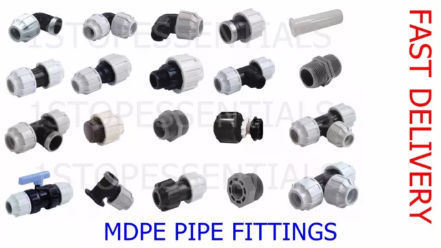 MDPE PLASTIC PIPE FITTINGS VARIOUS SIZES - 20mm , 25mm & 32mm *FAST FREE DEL*