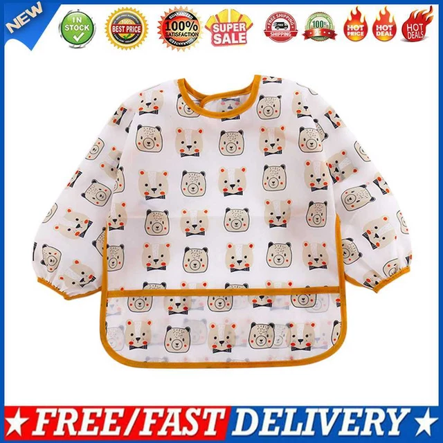 Baby Feeding Bibs Children Waterproof Long Sleeve Coverall (4-6Years Bear)