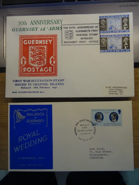GUERNSEY 1970- 1990 FDCs  X EIGHT , CLEAN AND UNADDRESSED