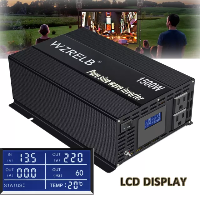 48V to 230V Pure Sine Wave Inverter Car Power Converter 1500W Truck Motor RV LCD