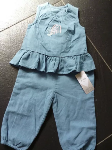Baby Girls 2 Piece Cotton  Top & Bottoms Outfit Age12-18M.MARKS AND SPENCER BNWT