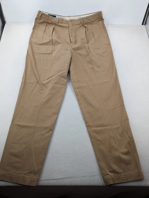 Polo Ralph Lauren Big Andrew Pants Chinos Men's Size 44Bx34 Khaki Beige Pleated