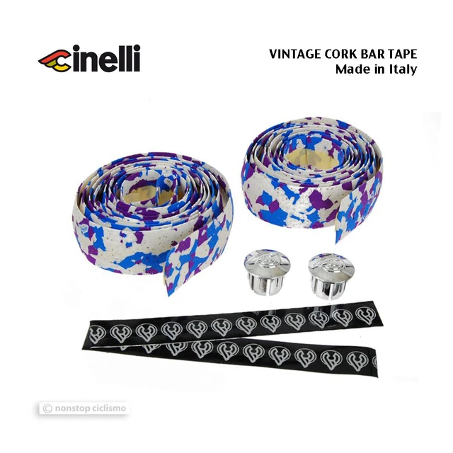 Nastro Manubrio Bici In Sughero Cinelli - Blu, 2 Rotoli Tappi Terminali Antivibrazione E 1080749