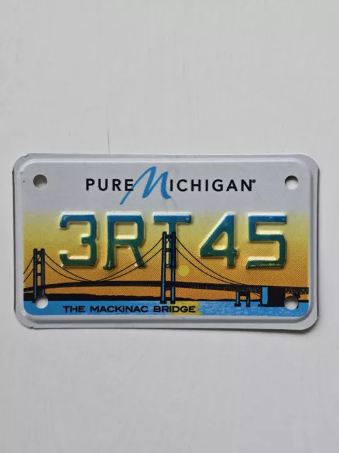 Pure Michigan Motorcycle License Plate - #3RT45 - MI - Mackinac Bridge