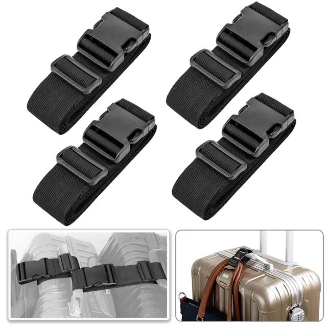 4 pack Add a Bag Luggage Strap Adjustable Travel Suitcase Belt Attachment, Black