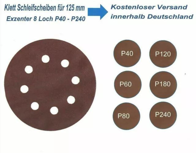 Klett-Schleifscheiben Exzenter Klett Schleifpapier 125 mm  8 Loch  P40 - P240