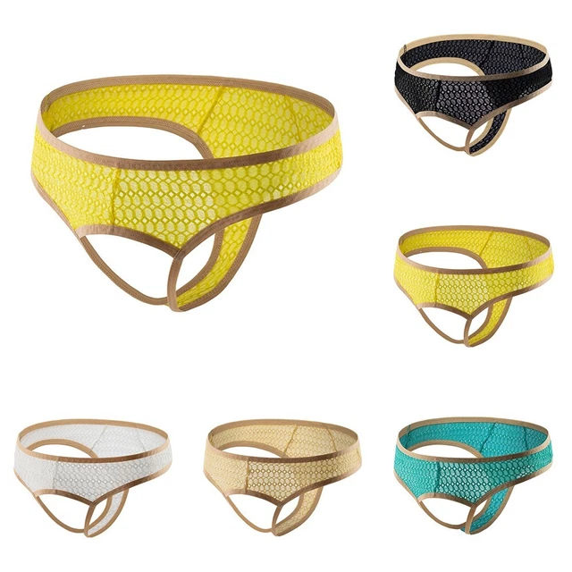 Slips en dentelle sexy pour hommes sous-vêtements taille basse entrejambe ouver