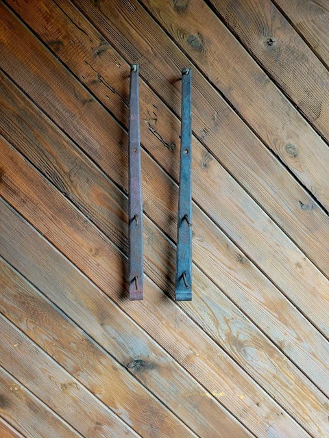 19c Antique Hand Wrought Forged Iron Barn Door Strap Hinges 24 3/4" 5