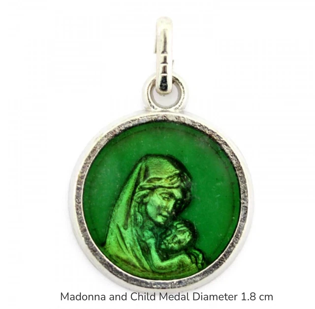 Madonna and Child Medal Diameter 1.8 cm Italy green