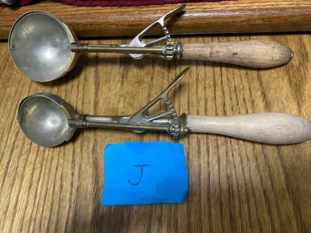 (2) Vintage Gilchrist No. 31 Wood Handle Ice Cream Scoops LG. & SM.